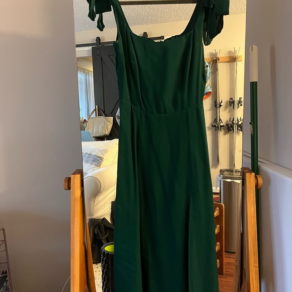 Reformation Green/Emerald Midi Dress with Slit - Picture 2 of 5